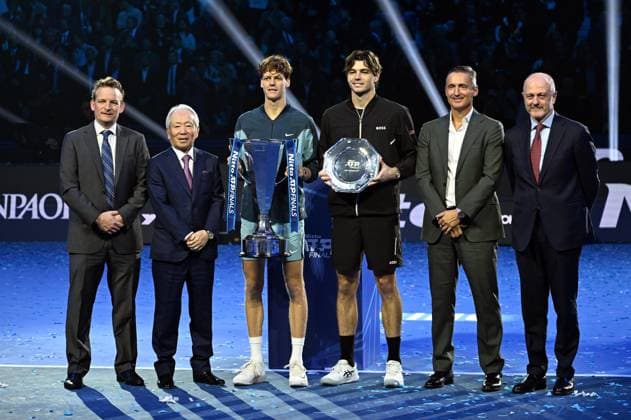 Foto IPP Massimo Rana Torino 17-11-2024 Tennis ATP, Tennis Herren Finals 2024 nella foto jannik sinner vincitore con taylor fritz Italy Photo Press - World Copyright italy  Copyright: xR4924_italyphotopressx