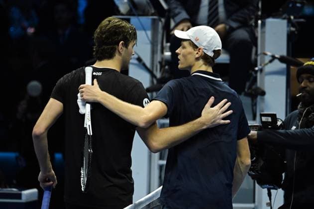 Foto IPP Massimo Rana Torino 17-11-2024 Tennis ATP, Tennis Herren Finals 2024 nella foto jannik sinner vincitore con taylor fritz Italy Photo Press - World Copyright italy  Copyright: xR4924_italyphotopressx