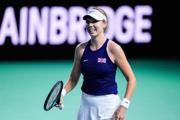 November 17, 2024, Malaga, Malaga, SPAIN: Katie Boulter of Great Britain celebrate the victory against Leylah Fernandez of Canada during tennis match between Canada and Great Britain during The Billie Jean King Cup at Martin Carpena Pavilion stadium on November 17, 2024, in Malaga, Spain Malaga SPAIN - ZUMAa181 20241117_zaa_a181_400 Copyright: xJoaquinxCorcherox