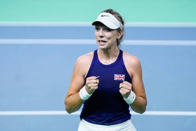 November 17, 2024, Malaga, Malaga, SPAIN: Katie Boulter of Great Britain celebrate the victory against Leylah Fernandez of Canada during tennis match between Canada and Great Britain during The Billie Jean King Cup at Martin Carpena Pavilion stadium on November 17, 2024, in Malaga, Spain Malaga SPAIN - ZUMAa181 20241117_zaa_a181_406 Copyright: xJoaquinxCorcherox