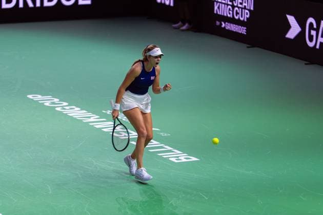 November 17, 2024, Malaga, Malaga, Spain: KATIE BOULTER of Great Britain celebrates point during match against LEYLAH FERNANDEZ of Canada during tennis match between Canada and Great Britain during the Billie Jean King Cup 2024. Malaga Spain - ZUMAg271 20241117_znp_g271_024 Copyright: xNataliaxGarciax