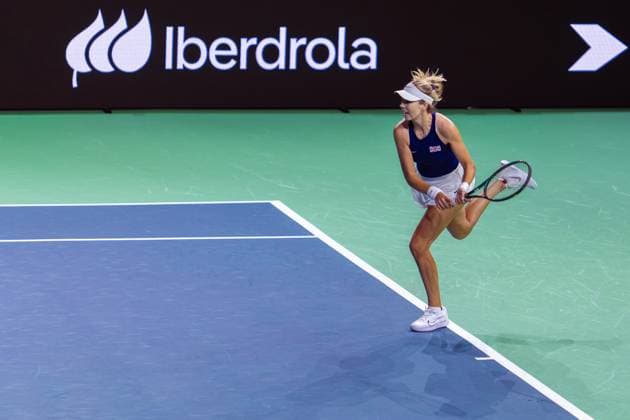 November 17, 2024, Malaga, Malaga, Spain: KATIE BOULTER of Great Britain in action during match against LEYLAH FERNANDEZ of Canada during tennis match between Canada and Great Britain during the Billie Jean King Cup 2024. Malaga Spain - ZUMAg271 20241117_znp_g271_028 Copyright: xNataliaxGarciax