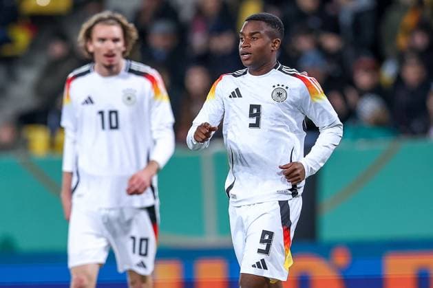 15 11 2024, Football, U21 international match Germany Denmark, Tivoli Stadium Aachen, Season 2024 2025 Youssoufa Moukoko U21 GER 9 North Rhine-Westphalia Germany