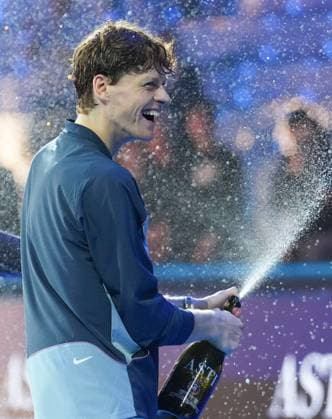 (241118) -- TURIN, Nov. 18, 2024 -- Jannik Sinner of Italy celebrates after winning the men s singles final match against Taylor Fritz of the United States at the ATP, Tennis Herren Finals in Turin, Italy, on Nov. 17, 2024. ) (SP)ITALY-TURIN-TENNIS-ATP FINALS-SINGLES FINAL LixJing 
