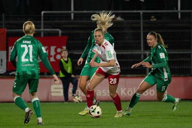 Köln, Germany, November 18th 2024: Janina Hechler (28 Köln) in action during the Google Pixel Frauen-Bundesliga between 1. FC Köln and SV Werder Bremen at Franz-Kremer-Stadion in Köln, Germany. (Qianru Zhang SPP) Copyright: xQianruxZhang SPPx spp-en-QiZh-DSC_5830--
