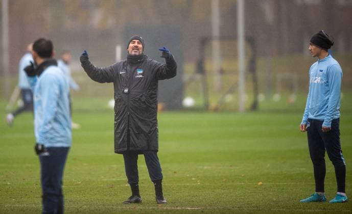 Football, Men, Season 2024 25, 2 Bundesliga, Hertha BSC, Training, Coach Cristian Fiel Hertha BSC , Ibrahim Maza Hertha BSC , 19 11 2024, Copyright: xSebastianxRäppold MatthiasxKochx