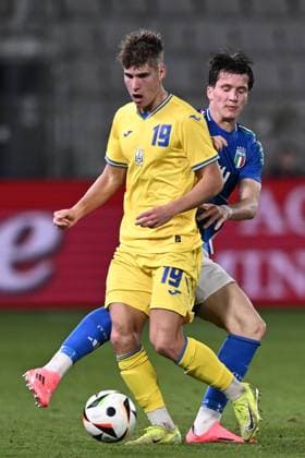 Mp La Spezia 19 11 2024 - amichevole Italia-Ucraina U21, U 21 foto Matteo Papini Image nella foto: Ivan Varfolomee-Giovanni Fabbian 