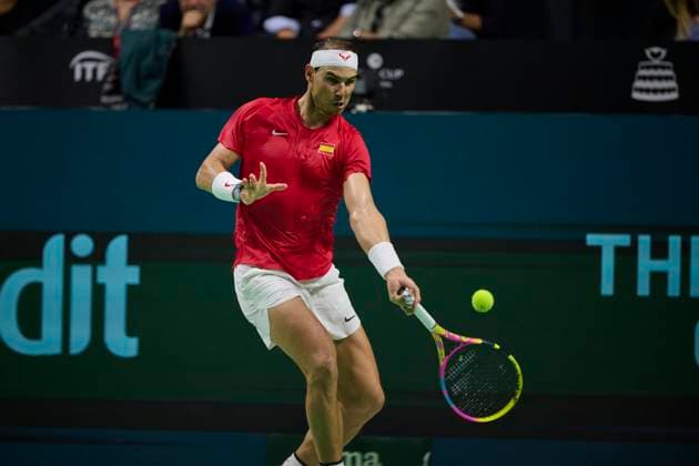 Quarter finals Davis Cup Final 8 singles match 1 on November 19, 2024 Rafael Nadal of Spain team in action against Botic Van de Zandschulp of Netherlands team seen in action during the Quarter finals Davis Cup Final 8 singles match 1 on November 19, 2024 Martin Carpena Arena. Malaga Martin Carpena Arena Malaga Spain Copyright: xCESARxMARCHx
