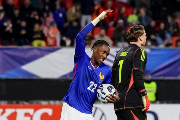 Mathys Tel France celebrates after scoring his teams first goal during the International Friendly match between France U21 and Germany U21 at Stade du Hainaut on November 19, 2024 in Valenciennes, France Photo by Marco Steinbrenner DeFodi Images not used in POL SRB CRO FRA GBR NED ITA USA Defodi 700 fra ger 20241119 051 Defodi-108 not used in POL SRB CRO FRA GBR NED ITA USA