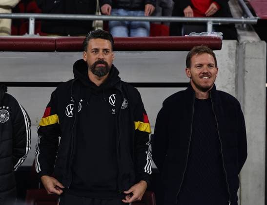 Soccer, Men, Season 2024 2025, Nations League League A, Group 3, Matchday 6 in Budapest, Hungary Germany, f l Co coach Sandro Wagner Germany , national coach Julian Nagelsmann Germany , 19 11 2024, Copyright: xMatthiasxKochx