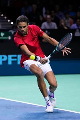 Davis Cup Final - Germany v Canada Quarter-Final MALAGA, SPAIN - NOVEMBER 20: Gabriel Diallo of Team Canada in his singles match against Daniel Altmaier of Team Germany during the Quarter-Final tie between Germany and Canada during the Davis Cup Final at Palacio de Deportes Jose Maria Martin Carpena on November 19, 2024 in Malaga, Spain. Malaga Spain  Copyright: xJosexBretonx originalFilename:bretonhernandez-daviscup241120_npQVo.jpg