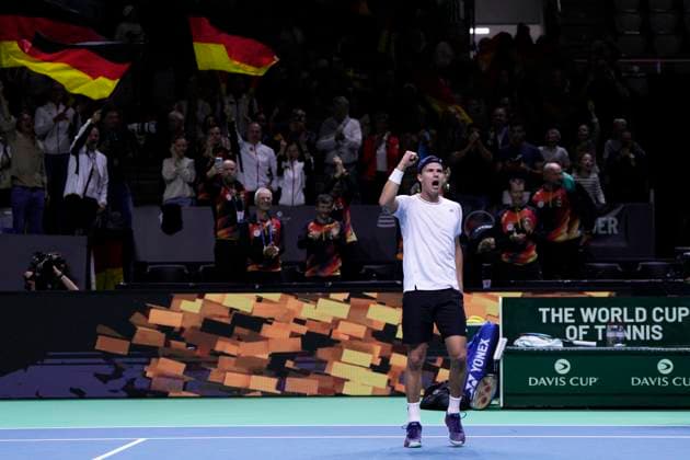 Davis Cup Final - Germany v Canada Quarter-Final MALAGA, SPAIN - NOVEMBER 20: Daniel Altmaier of Team Germany celebrates the victory after his singles match against Gabriel Diallo of Team Canada during the Quarter-Final tie between Germany and Canada during the Davis Cup Final at Palacio de Deportes Jose Maria Martin Carpena on November 19, 2024 in Malaga, Spain. Malaga Spain  Copyright: xJosexBretonx originalFilename:bretonhernandez-daviscup241120_np6Ej.jpg
