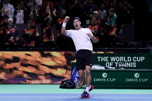 Sport Bilder des Tages Davis Cup Final - Germany v Canada Quarter-Final MALAGA, SPAIN - NOVEMBER 20: Daniel Altmaier of Team Germany celebrates the victory after his singles match against Gabriel Diallo of Team Canada during the Quarter-Final tie between Germany and Canada during the Davis Cup Final at Palacio de Deportes Jose Maria Martin Carpena on November 19, 2024 in Malaga, Spain. Malaga Spain  Copyright: xJosexBretonx originalFilename:bretonhernandez-daviscup241120_npcRt.jpg