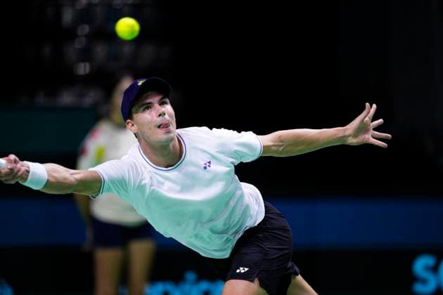 Davis Cup Final - Germany v Canada Quarter-Final MALAGA, SPAIN - NOVEMBER 20: Daniel Altmaier of Team Germany in his singles match against Gabriel Diallo of Team Canada during the Quarter-Final tie between Germany and Canada during the Davis Cup Final at Palacio de Deportes Jose Maria Martin Carpena on November 19, 2024 in Malaga, Spain. Malaga Spain  Copyright: xJosexBretonx originalFilename:bretonhernandez-daviscup241120_npQO2.jpg