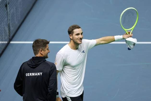 Jan Lennard Struff GER cheers after the victory, jubilation, joy, emotion, Davis Cup Final 2024, Palacio de Deportes JosÃ Copyright: xJuergenxHasenkopfx
