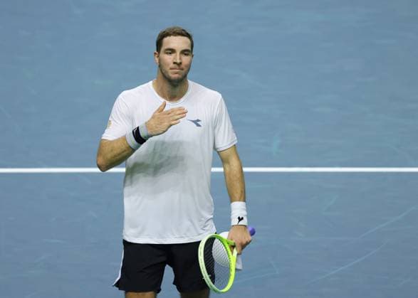 Jan Lennard Struff GER cheers after the victory, jubilation, joy, emotion, Davis Cup Final 2024, Palacio de Deportes JosÃ Copyright: xJuergenxHasenkopfx