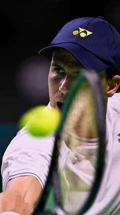 November 20, 2024, Malaga, Spain: Daniel Altmaier of Germany team seen in action against Gabriel Diallo of Canada (Not in View) during the Quarter finals Davis Cup Final 8 singles match 1 at Martin Carpena Arena. Daniel Altmaier won by 7 6, 6 4 Malaga Spain - ZUMAs197 20241120_aaa_s197_068 Copyright: xVicentexVidalxFernandezx