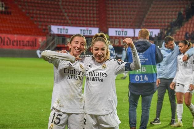 Enschede, Netherlands, November 20th 2024: Sheila Garcia (15 Real Madrid) and Olga Carmona (7 Real Madrid) after the UEFA Womens Champions League game between FC Twente and Real Madrid in De Grolsch Veste in Enschede, Netherlands. (Arne van der Ben SPP) Copyright: xArnexvanxderxBenx xSPPx spp-en-ArVaDeBeSp-SP-38