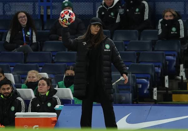 London, England, 20th November 2024. Elena Sadiku, Head coach of Celtic during the UEFA Womens Champions League match at Stamford Bridge, London. Picture credit should read: Paul Terry Sportimage EDITORIAL USE ONLY. No use with unauthorised audio, video, data, fixture lists, club league logos or live services. Online in-match use limited to 120 images, no video emulation. No use in betting, games or single club league player publications. SPI-3461-0022