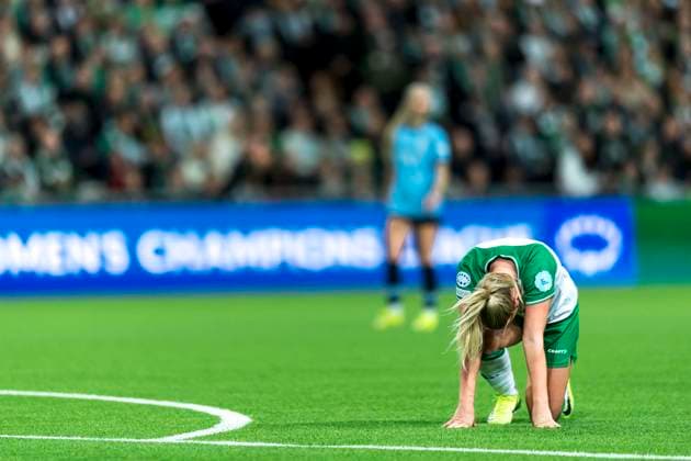 241121 Cathinka Tandberg of Hammarby looks dejected during the Women s Champions League football match between Hammarby and Manchester City on November 21, 2024 in Stockholm Photo Sara Damne BILDBYRAN kod SD SH0547 fotboll football soccer fotball uefa womens champions league hammarby manchester city dam bbeng depp  Copyright: SARAxDAMNE BB241121SD015
