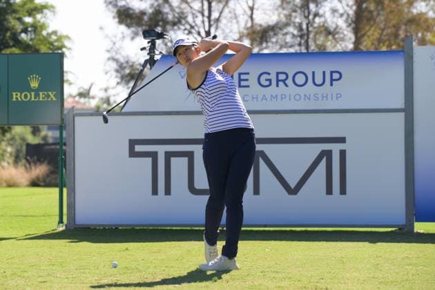 NAPLES, FL - NOVEMBER 21: LPGA, Golf Damen golfer Andrea Lee, California, plays her shot during the CME Group Tour Championship on November 21, 2024, at Tiburon Golf Club in Naples, FL. (Photo by Michele Eve Sandberg Icon Sportswire) GOLF: NOV 21 LPGA CME Group Tour Championship EDITORIAL USE ONLY Icon2411211531