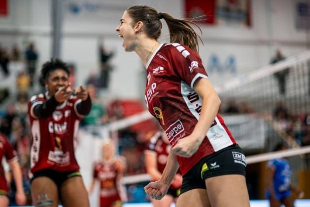 22 11 2024, Volleyball, Women, DVV Cup, Season 2024 2025, SC Potsdam Allianz MTV Stuttgart In the picture from l Anna Koulberg SC Potsdam Potsdam MBS Arena Potsdam Brandenburg Germany
