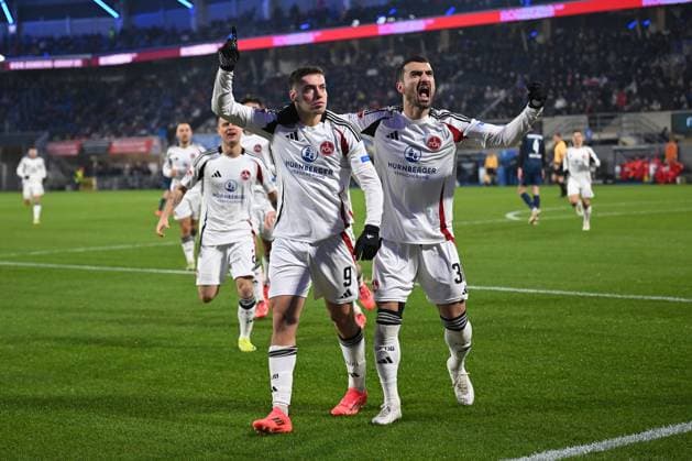 Paderborn, Home Deluxe Arena, 22 11 24, GER, Herren, 2 Bundesliga, Saison 2024 2025, SC Paderborn 07 1 FC Nuernberg Bild Stefanos TZIMAS Nuernberg jubilates after his goal for 1 2 Only for editorial use DFL regulations prohibit any use of photographs as image sequences and or quasi video NRW Germany