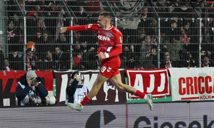 Cheers Tim Lemperle 1 FC Koeln 0 1 22 11 2024, Soccer 2 Bundesliga, Matchday 13, Season 2024 2025 Preußen Münster 1 FC Köln Muenster Preussenstadion Nordrhein Westfalen Germany Team2