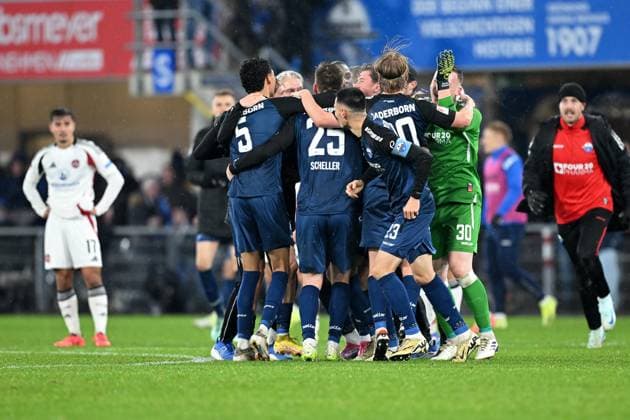Paderborn, Home Deluxe Arena, 22 11 24, GER, Herren, 2 Bundesliga, Saison 2024 2025, SC Paderborn 07 1 FC Nuernberg Bild Calvin BRACKELMANN Paderborn jubilates after his goal for 3 2 Only for editorial use DFL regulations prohibit any use of photographs as image sequences and or quasi video NRW Germany