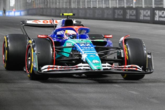 LAS VEGAS, NV - NOVEMBER 21: Visa Cash App RB Formula One Team driver Yuki Tsunonda (22) of Japan enters turn 14 during free practice 2 of the Formula 1 Heineken Las Vegas Grand Prix on November 21, 2024, at the Las Vegas Street Circuit in Las Vegas, Nevada. (Photo by Ken Murray Icon Sportswire) AUTO: NOV 21 F1 Heineken Silver Las Vegas Grand Prix EDITORIAL USE ONLY Icon241121175