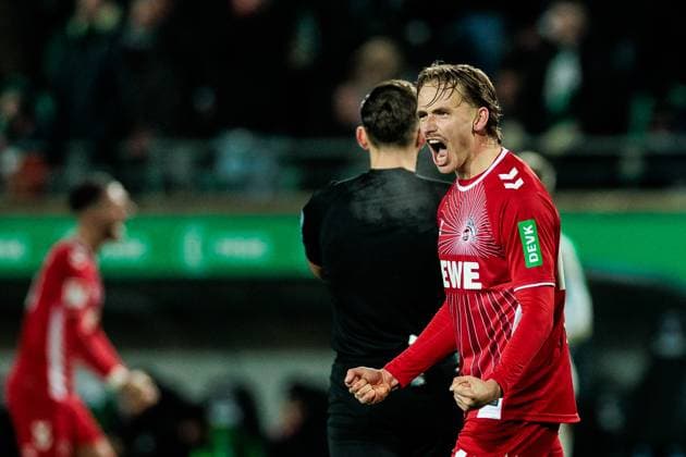 2 Soccer Bundesliga, Preußen Münster 1 FC Köln 22 11 2024 Mathias Olesen 1 FC Köln, 47 cheers after victory 2 Soccer Bundesliga, Preußen Münster 1 FC Köln, Münster, Preussenstadion am 22 11 2024 DFL REGULATIONS PROHIBIT ANY USE OF PHOTOGRAPHS AS IMAGE SEQUENCES AND OR QUASI VIDEO Copyright: xBEAUTIFULxSPORTS Wunderlx