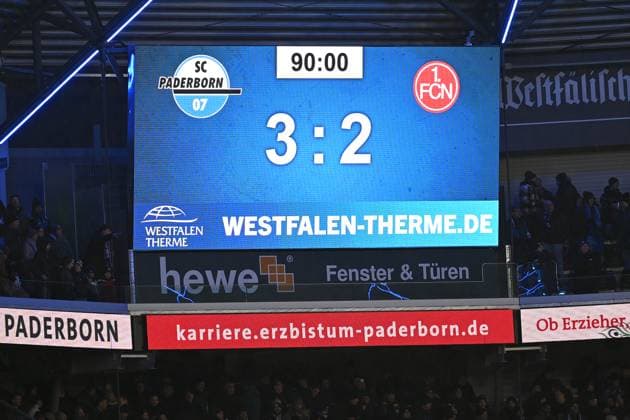 Paderborn, Home Deluxe Arena, 22 11 24, GER, Herren, 2 Bundesliga, Saison 2024 2025, SC Paderborn 07 1 FC Nuernberg Bild Anzeigetafel mit Endstand 3 2 Only for editorial use DFL regulations prohibit any use of photographs as image sequences and or quasi video NRW Deutschland