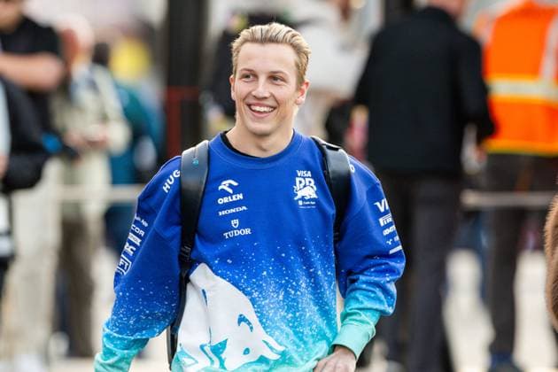 22nd November 2024; Las Vegas, Nevada, USA. F1 Las Vegas Grand Prix; FP3 and Qualifying Day; Liam Lawson (30) of New Zealand and team Visa Cash App RB F1 Team walks in the paddock  ActionPlus12717844 BobxKupbens