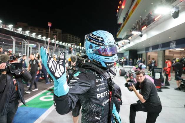Winner of Qualifying, Pole Position, George Russell Mercedes AMG , Las Vegas Grand Prix, Motorsport, Men, Formula 1, Qualifying, 22 11 2024 Las Vegas Nevada USA Copyright: xkolbert-press ChristianxKolbertx