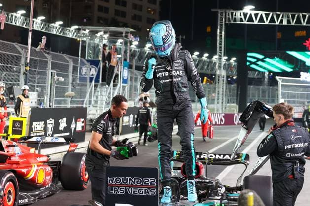 Winner of Qualifying, Pole Position, George Russell Mercedes AMG , Las Vegas Grand Prix, Motorsport, Men, Formula 1, Qualifying, 22 11 2024 Las Vegas Nevada USA Copyright: xkolbert-press ChristianxKolbertx