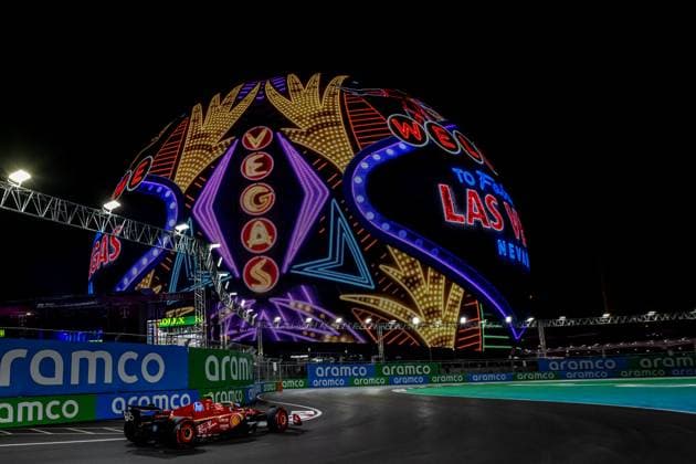 LAS VEGAS, UNITED STATES: Carlos Sainz, racing for the Ferrari team during the 2024 Formula 1 Las Vegas Grand Prix at the Las Vegas Street Circuit in Las Vegas, United States