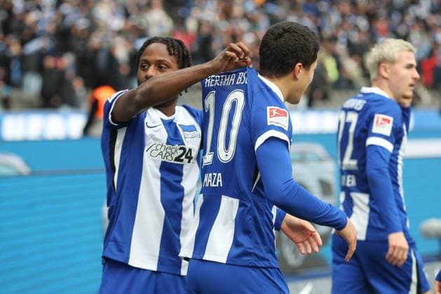 23 11 2024, xtgx, Fussball 2 Bundesliga, Hertha BSC Berlin SSV Ulm 1846 emspor, v l Ibrahim Maza Hertha, 10 Jubel, Torjubel, jubelt ueber das Tor, celebrate the goal, celebration DFL DFB REGULATIONS PROHIBIT ANY USE OF PHOTOGRAPHS as IMAGE SEQUENCES and or QUASI VIDEO Berlin