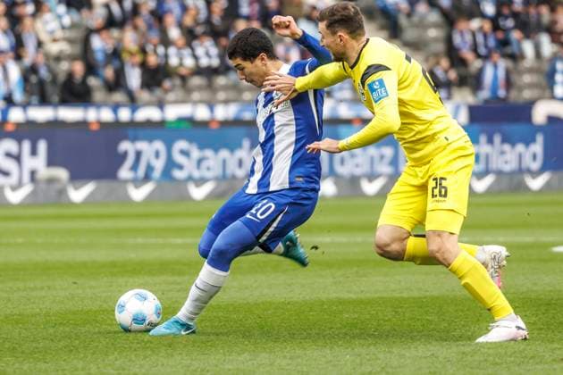 Berlin, 23 11 24, Soccer, 2 Bundesliga, Matchday 13, Hertha BSC SSV Ulm 1846, Olympiastadion Berlins Ibrahim Maza scores 1 0 DFL regulations and DFB regulations prohibit any use of photographs as image sequences and or quasi video, Foto Andreas Gora Hertha BSC SSV Ulm 1846