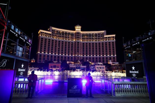 LAS VEGAS, NV - NOVEMBER 22: General view of the Bellagio Fountain Club entrance with the fountain and hotel in the backgroundduring free practice 3 ahead of the Formula 1 Heineken Silver Las Vegas Grand Prix on the Las Vegas Strip Circuit on November 22, 2024 in Las Vegas, Nevada. (Photo by Jeff Speer Icon Sportswire) AUTO: NOV 22 F1 Heineken Silver Las Vegas Grand Prix EDITORIAL USE ONLY Icon2411221181