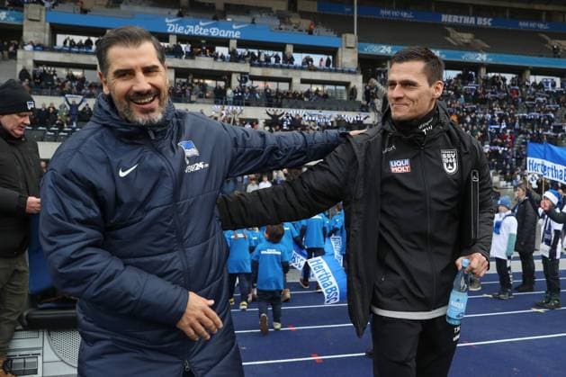 23 11 2024, xtgx, Soccer 2 Bundesliga, Hertha BSC Berlin SSV Ulm 1846 emspor, v l Cristian Fiel Hertha, Coach , Thomas Woerle Wörle, Ulm, Coach DFL DFB REGULATIONS PROHIBIT ANY USE OF PHOTOGRAPHS as IMAGE SEQUENCES and or QUASI VIDEO Berlin