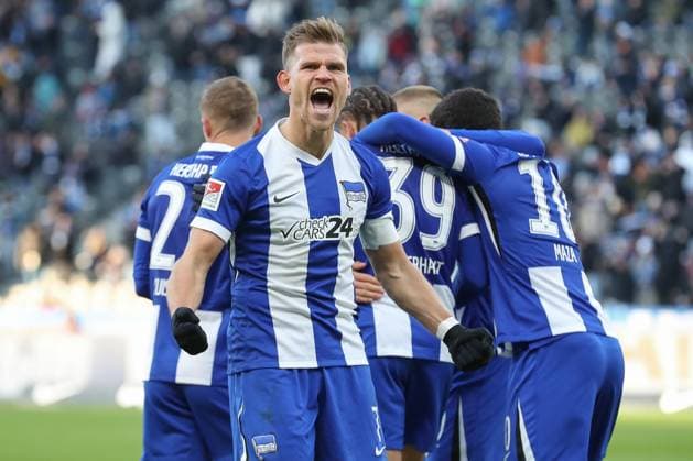 23 11 2024, xtgx, Fussball 2 Bundesliga, Hertha BSC Berlin SSV Ulm 1846 emspor, v l Florian Niederlechner Hertha, 7 Jubel, Torjubel, jubelt ueber das Tor, celebrate the goal, celebration DFL DFB REGULATIONS PROHIBIT ANY USE OF PHOTOGRAPHS as IMAGE SEQUENCES and or QUASI VIDEO Berlin