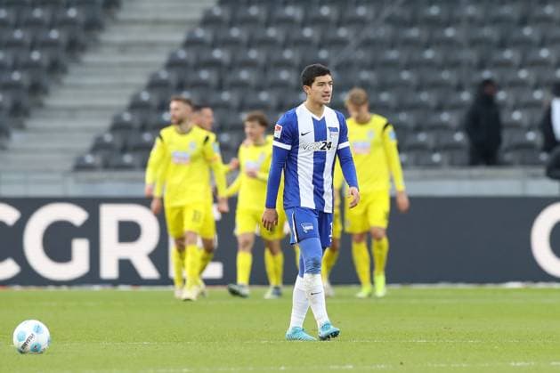 23 11 2024, xtgx, Fußball 2 Bundesliga, Hertha BSC Berlin SSV Ulm 1846 emspor, v l Ibrahim Maza Hertha, 10 enttaeuscht, enttäuscht, schaut enttaeuscht, niedergeschlagen, disappointed DFL DFB REGULATIONS PROHIBIT ANY USE OF PHOTOGRAPHS as IMAGE SEQUENCES and or QUASI VIDEO Berlin