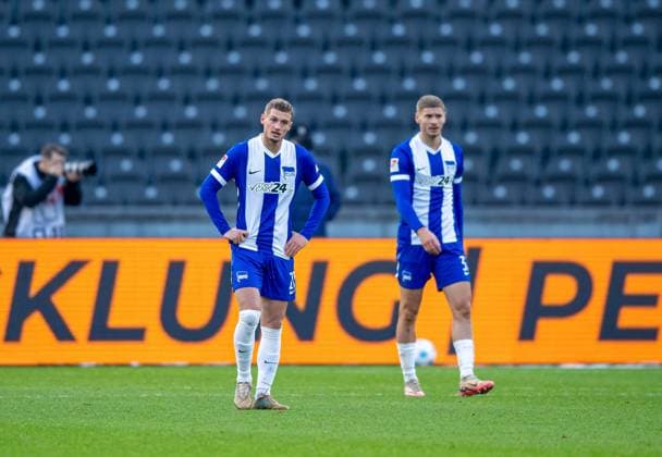 Soccer, Men, Season 2024 2025, 2 Bundesliga 13 Matchday , Hertha BSC SSV Ulm, f l Michael Cuisance Hertha BSC , Marton Dardai Hertha BSC , Disappointment after conceding a goal to 2 2, 23 11 2024, Copyright: xSebastianxRäppold MatthiasxKochx