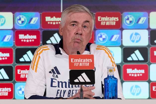 Sport Themen der Woche KW47 Sport Bilder des Tages Real Madrid CF Training Session and press conference, PK, Pressekonferenz in Madrid - 23 Nov 2024 Carlo Ancelotti, the head coach of Real Madrid CF, attends a press conference on the eve of the 2024 2025 La Liga EA Sports week 14 football match between CD Leganes and Real Madrid CF at Ciudad Real Madrid. Madrid Spain Copyright: xFedericoxTitonex xSOPAxImagesx FTITONE_00025