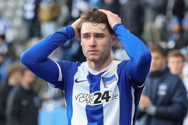 23 11 2024, xtgx, Fußball 2 Bundesliga, Hertha BSC Berlin SSV Ulm 1846 emspor, v l Linus Gechter Hertha, 44 enttaeuscht, enttäuscht, schaut enttaeuscht, niedergeschlagen, disappointed DFL DFB REGULATIONS PROHIBIT ANY USE OF PHOTOGRAPHS as IMAGE SEQUENCES and or QUASI VIDEO Berlin