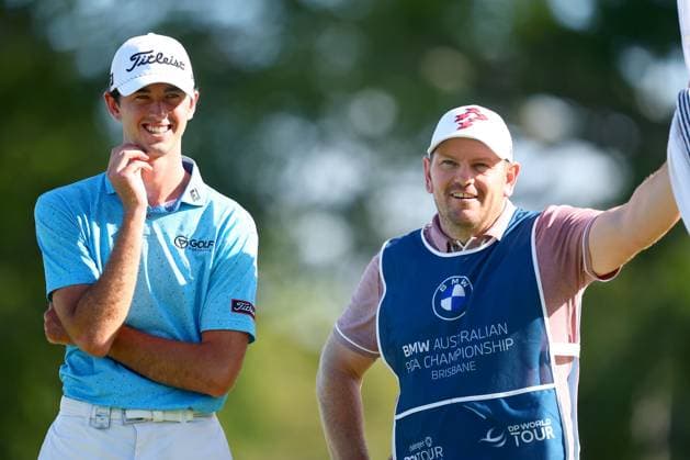 BMW Australian PGA, Golf Herren Championship Elvis Smylie (left) smiles on the 18th hole during the Final Round of the BMW Australian PGA Championship at Royal Queensland Golf Club, Brisbane, Australia, 24th November 2024 (Photo by Patrick Hoelscher News Images) Brisbane Royal Queensland Golf Club Queensland Australia Copyright: xPatrickxHoelscher NewsxImagesx