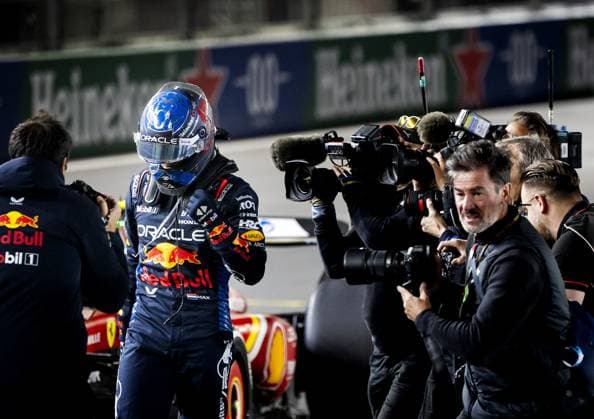 LAS VEGAS - Max Verstappen (Red Bull Racing) after winning his fourth world title after the Las Vegas Grand Prix. ANP SEM VAN DER WAL xVIxANPxSportx xxANPxIVx 514145724 originalFilename: 514145724.jpg