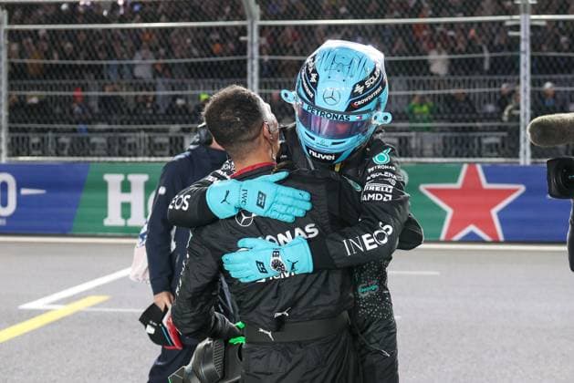Winner, Winner, George Russell Mercedes AMG , Las Vegas Grand Prix, Motorsport, Men, Formula 1, Race, 23 11 2024 Las Vegas Nevada USA Copyright: xkolbert-press ChristianxKolbertx