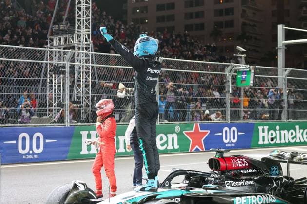 Winner, Winner, George Russell Mercedes AMG , Las Vegas Grand Prix, Motorsport, Men, Formula 1, Race, 23 11 2024 Las Vegas Nevada USA Copyright: xkolbert-press ChristianxKolbertx