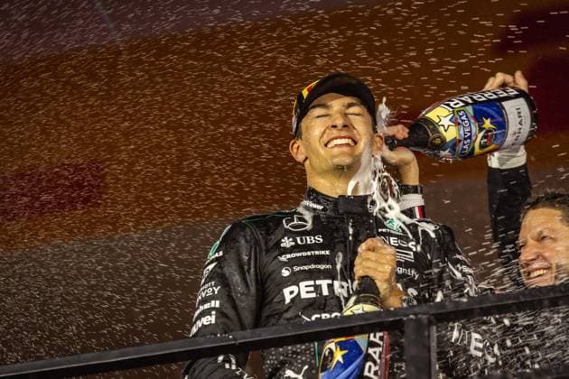 George Russell UK, Mercedes AMG Petronas F1 Team 63 , Winner of the Las Vegas Grand Prix USA, Formula 1 World Championship, Las Vegas Grand Prix, Las Vegas Strip Circuit, 23 11 2024 USA, Formula 1 World Championship, Las Vegas Grand Prix, Las Vegas Strip Circuit, 23 11 2024 Las Vegas Copyright: xEibner-Pressefoto ThomasxFuesslerx EP_TFR